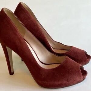 Rare Michael Kors All Over Bordeaux Suede Peep-Toe Heel